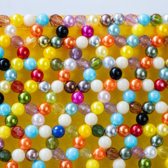 Vintage Beaded Coin Purse | Colourful Beaded Makeup Bag w/ Handle 1970s - Picture 5 of 6